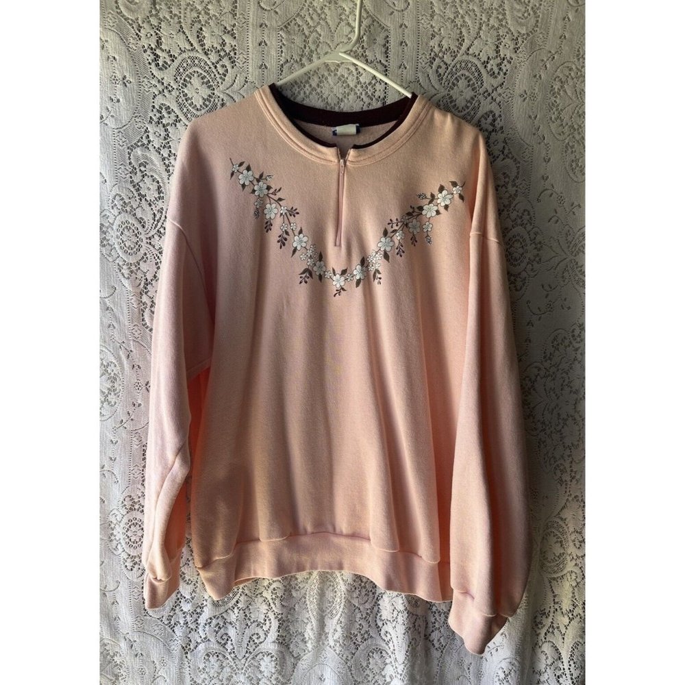PFI Fashions‎ Inc Vintage Floral Themed Sweatshirt Pullover 1/2 Zip Size XL